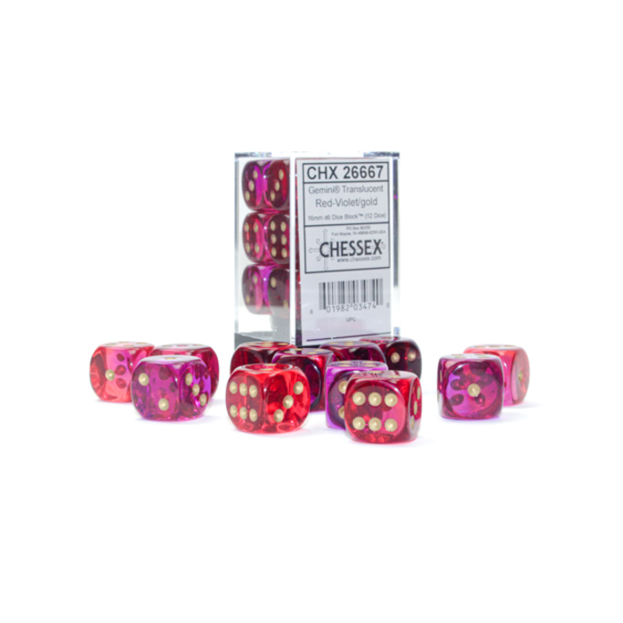 Chessex 12d6 Dice Block (16mm): Gemini Translucent (Assorted Colours)