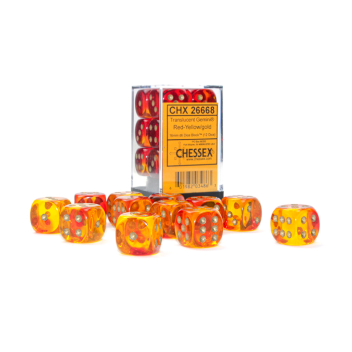 Chessex 12d6 Dice Block (16mm): Gemini Translucent (Assorted Colours)
