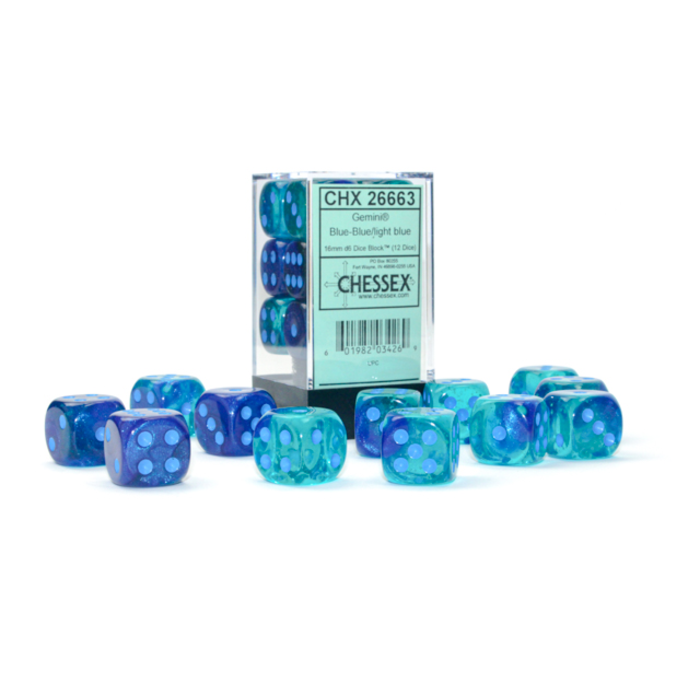 Chessex 12d6 Dice Block (16mm): Gemini Translucent (Assorted Colours)