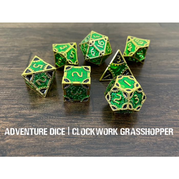 Adventure Dice 7-Piece RPG Premium Metal Dice Set: Clockwork -  Grasshopper