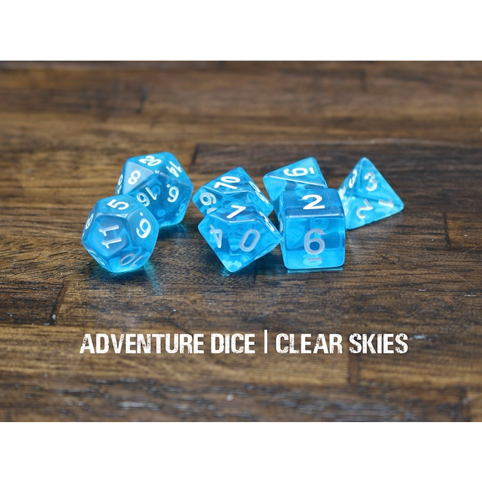 Adventure Dice 7-Piece RPG Dice Set: Clear Skies