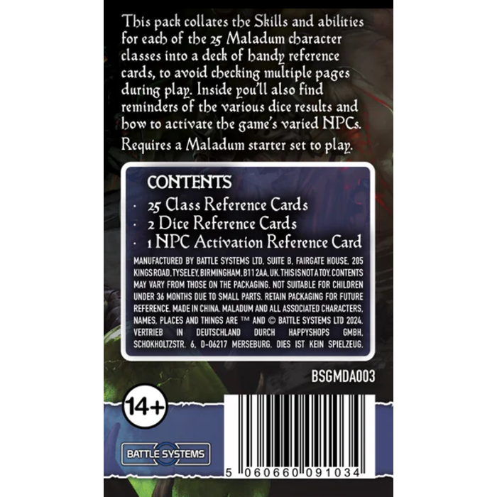 Battle Systems Maladum: Dungeons of Enveron: Reference Cards