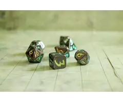 Mystery Dice Goblin 7-Piece Metal RPG Dice Set: Black with Yellow Glitter