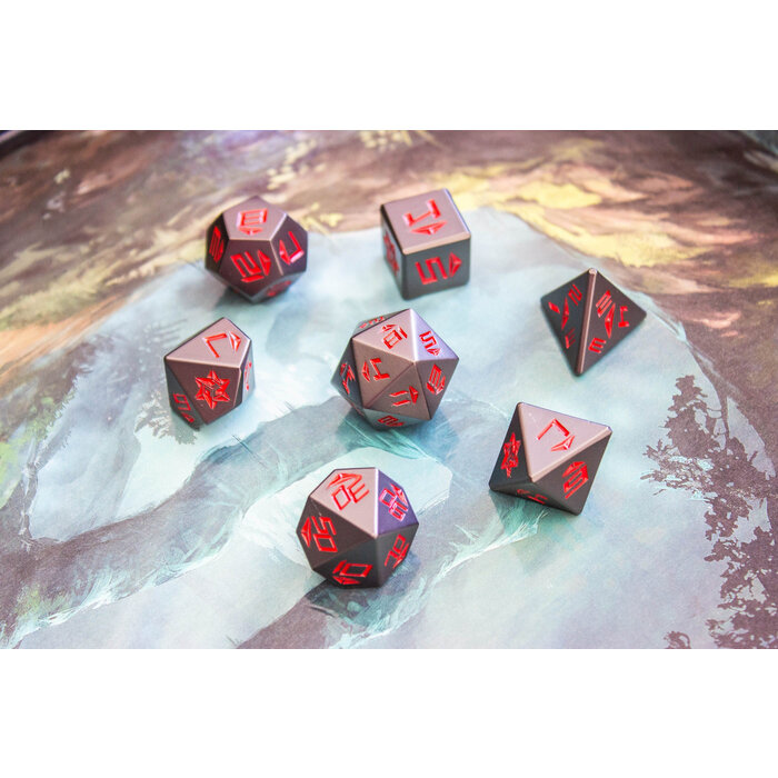 Mystery Dice Goblin 7-Piece Metal RPG Dice Set: Futuristic Black & Red