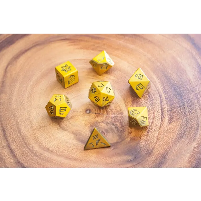 Mystery Dice Goblin 7-Piece Metal RPG Dice Set: Futuristic Gold
