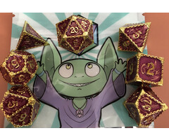 Mystery Dice Goblin 7-Piece Metal RPG Dice Set: Dragon Gold & Wine
