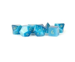 Fanroll 7-Piece RPG Gemstone Dice Set: Engraved Cat's Eye Aquamarine