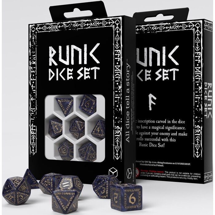 Q-Workshop 7-Piece Runic RPG Dice Set - Blue & Gold