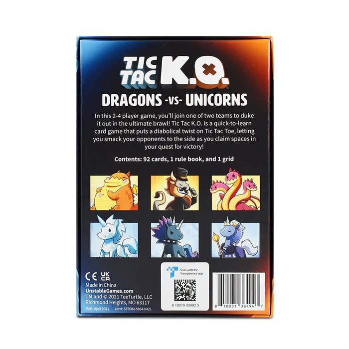 TeeTurtle Games Tic Tac K.O. - Dragons vs Unicorns