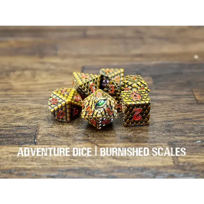 Adventure Dice 7-Piece RPG Premium Metal Dice Set: Burnished Scales