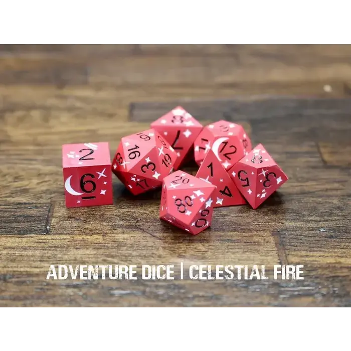Adventure Dice 7-Piece RPG Premium Metal Dice Set: Celestial Fire