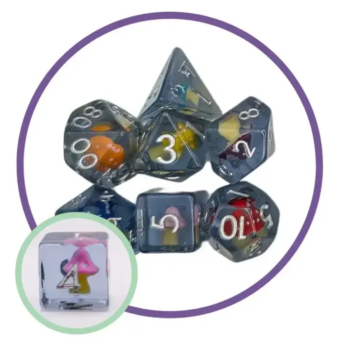Mystery Dice Goblin 7-Piece RPG Dice Set: Mystery Dice Goblin - Colourful Mushrooms
