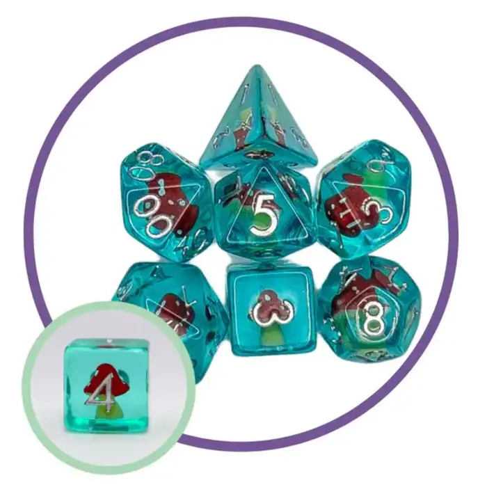 Mystery Dice Goblin 7-Piece RPG Dice Set: Mystery Dice Goblin - Red Mushrooms