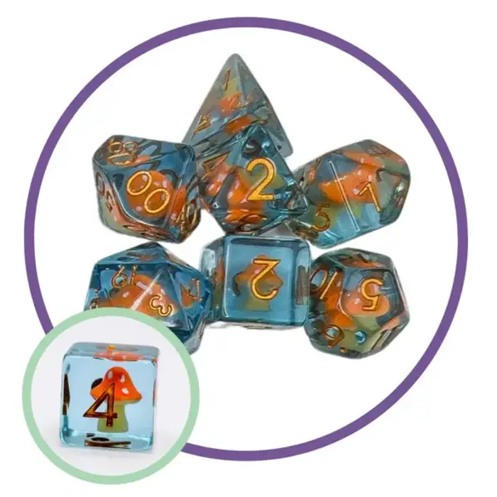 Mystery Dice Goblin 7-Piece RPG Dice Set: Mystery Dice Goblin - Orange Mushrooms