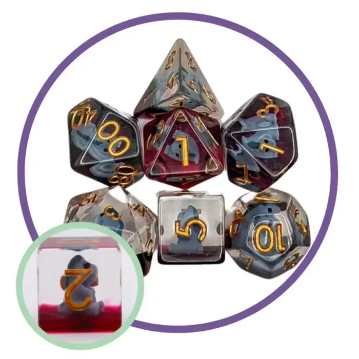Mystery Dice Goblin 7-Piece RPG Dice Set: Mystery Dice Goblin - Blue Dinosaur
