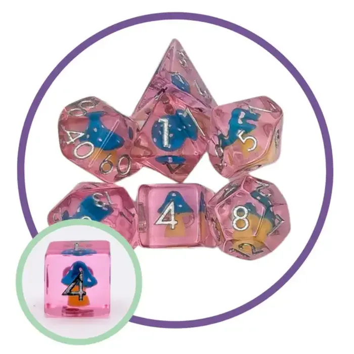 Mystery Dice Goblin 7-Piece RPG Dice Set: Mystery Dice Goblin - Baby Blue Mushroom
