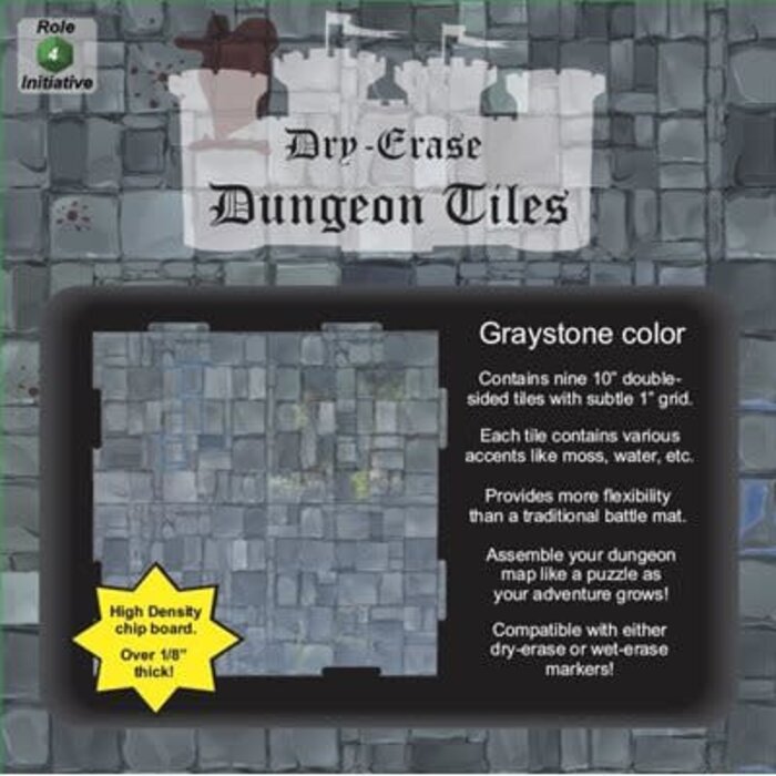 Roll 4 Initiative Dry Erase Dungeon Tiles 5" & 10" Graystone Interlocking Tiles