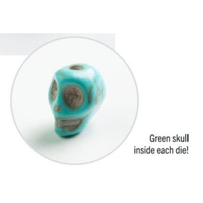 GameGenic 7-Piece RPG Dice Set - Embraced Green Skull