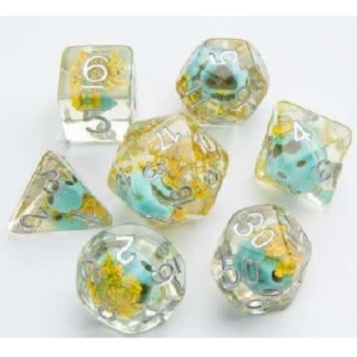 GameGenic 7-Piece RPG Dice Set - Embraced Green Skull