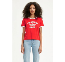 Levi's Women's Graphic Ringer Surf Tee Varsity Logo, Tomato Red 77368-0019