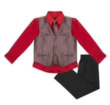 Vittorino Boys Jacquard 4 Piece Suit Set | Black Holiday Red