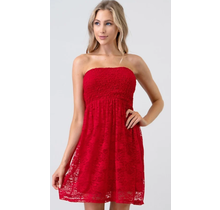 Hearts & Hips Smocking Detailed Tube Lace Dress | Red