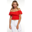 Hearts & Hips Eyelet Ruffle Off Shoulder Top | Poppy Red