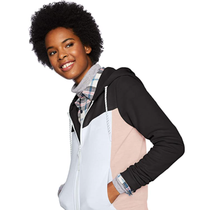 Southpole Women's Long Sleeve Hooded Tech Fleece Full Zip 18323-1559 | Black/Pink/White
