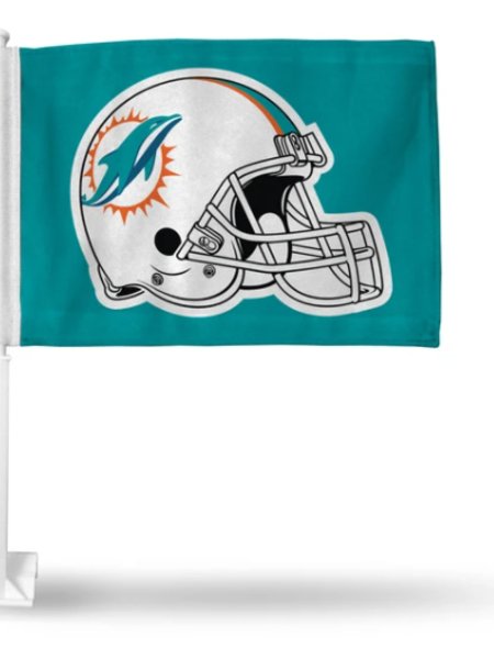 Rico Industries Miami Dolphins Helmet Car Flag Teal Background