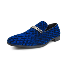 AMALI Men's Diamond Quilted Faux Velvet Loafer w/ Metal Chain Felix