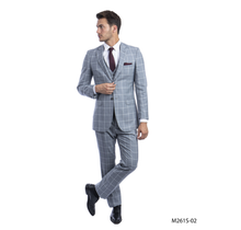 Tazio Men's 3pc Plaid Slim Fit Suit M261S