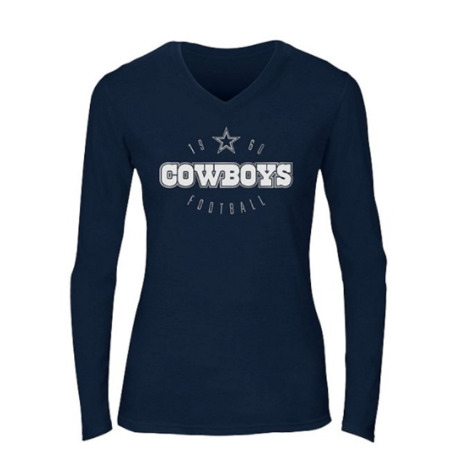 Dallas Cowboys Ladies Honeysuckle V-Neck Hooded Long Sleeve T-Shirt - Ash