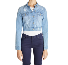 Enjean Women's Stone Wash Crop Denim Jacket PEJ2055