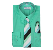 Berlioni Boys Dress Shirt with Tie/Hanky, Aqua