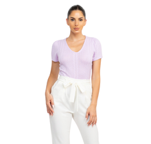 Ribbed V-Neck Casual Top HMT56498, Lilac