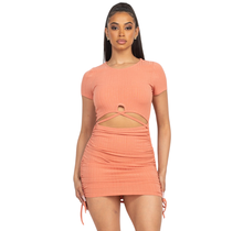 Ruched Cut-Out Solid Bodycon Dress BD05033, Apricot