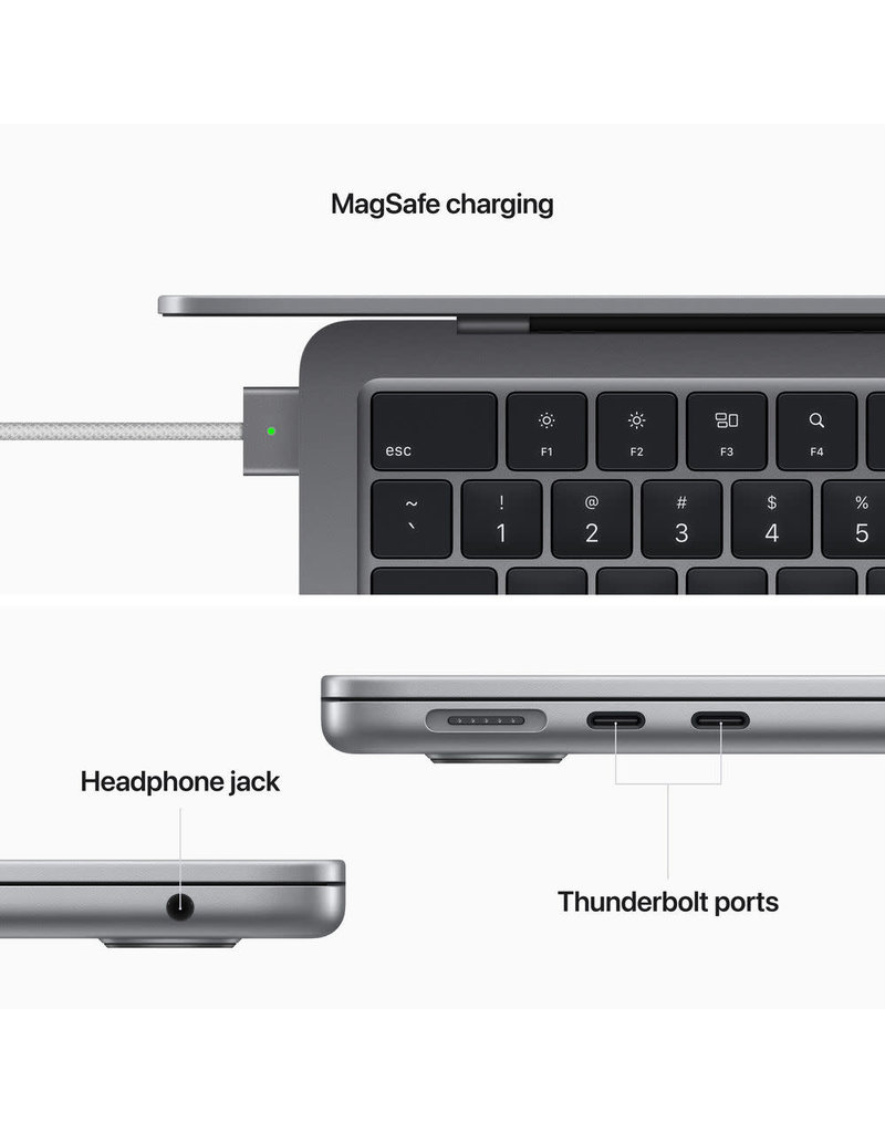 APPLE Apple MacBook Air 13.6" with Retina Display, M2 Chip with 8-Core CPU and 8-Core GPU, 8GB Memory,256GB SSD, Space Gray, Mid 2022