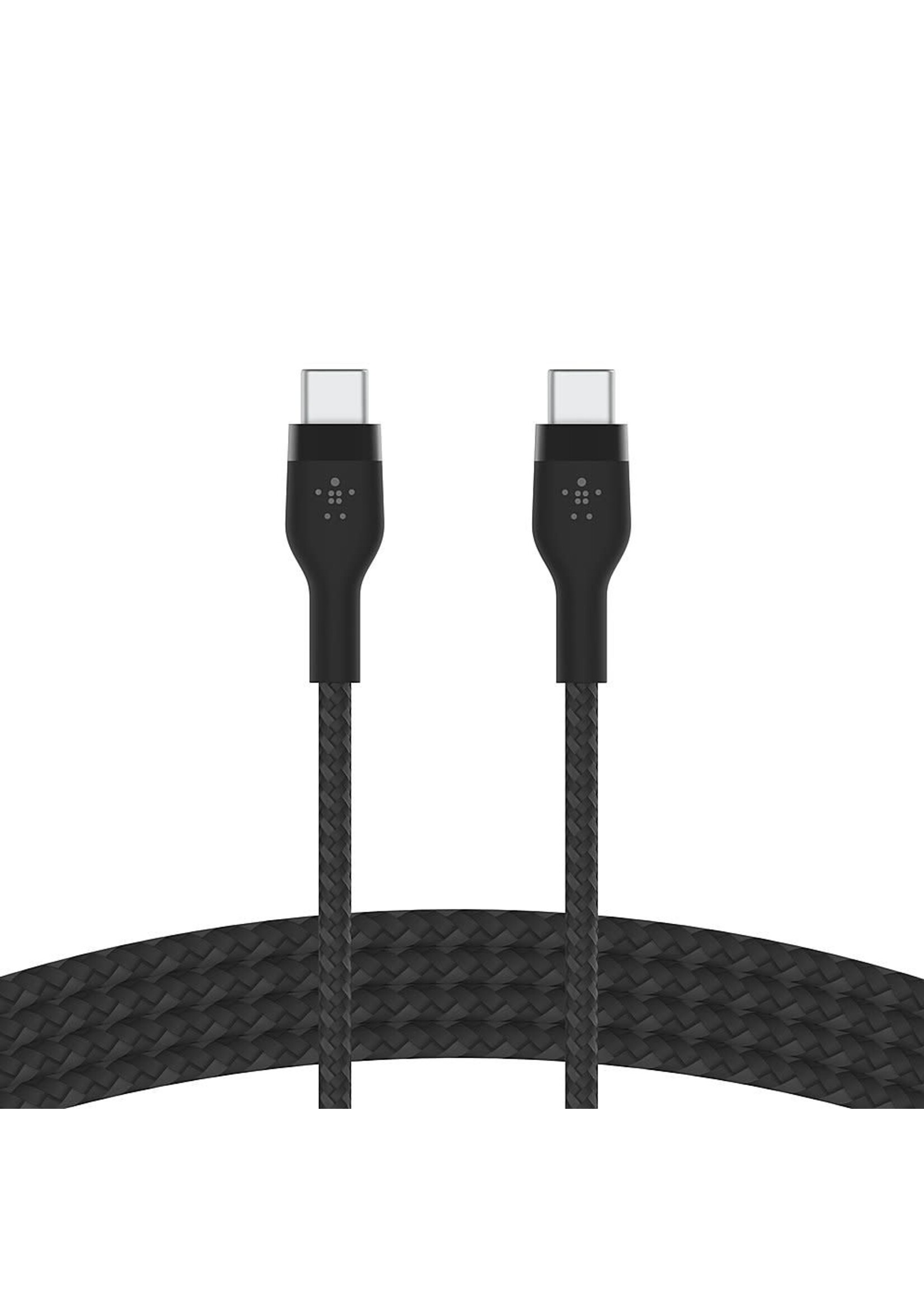 BELKIN Belkin USB-C to USB Belkin BOOST CHARGE PRO Flex USB Type-C to USB Type-C Male Cable (6.6', Black)-C 2.0 Braid Silver 2M Black