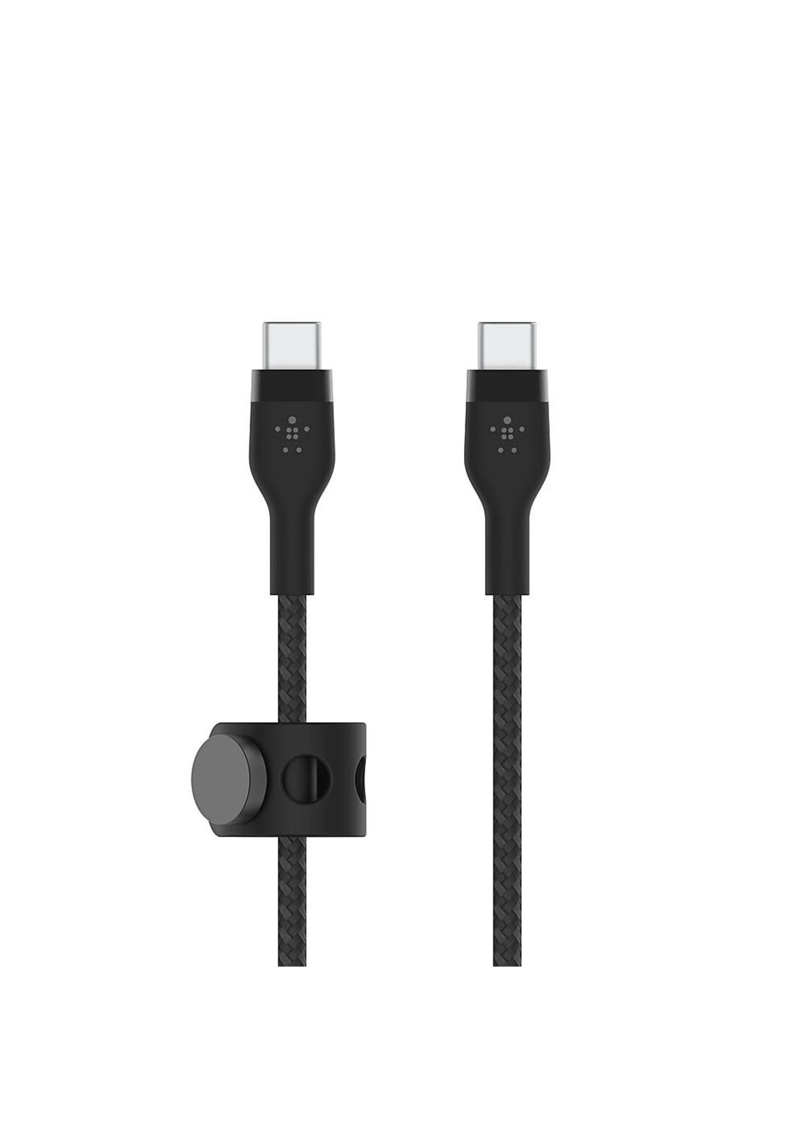 BELKIN Belkin USB-C to USB Belkin BOOST CHARGE PRO Flex USB Type-C to USB Type-C Male Cable (6.6', Black)-C 2.0 Braid Silver 2M Black