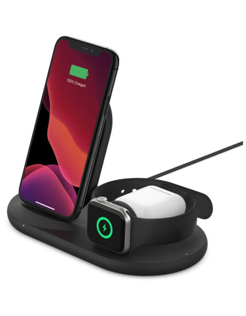 BELKIN Belkin - 3-in-1 Wireless Charger - Fast Charging Stand for iPhone, Watch & AirPods - Qi-Certified Charger - Case Compatible - Black