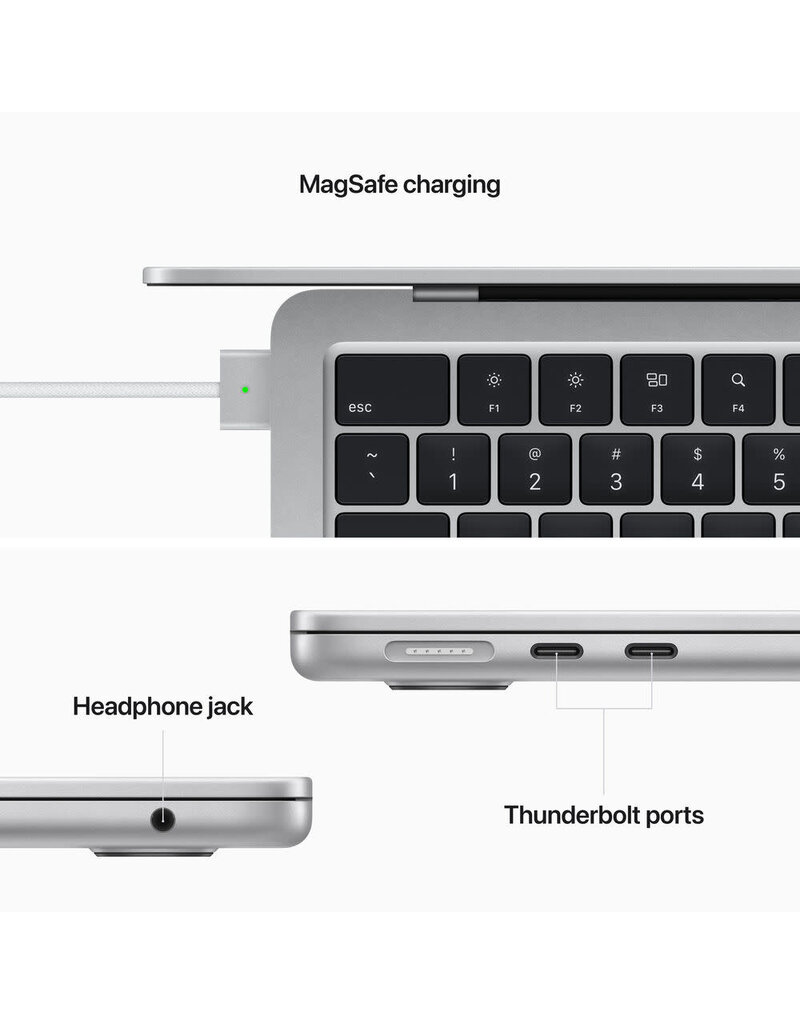 APPLE Apple MacBook Air 13.6" with Retina Display, M2 Chip with 8-Core CPU and 10-Core GPU, 8GB Memory,512GB SSD, Silver, Mid 2022