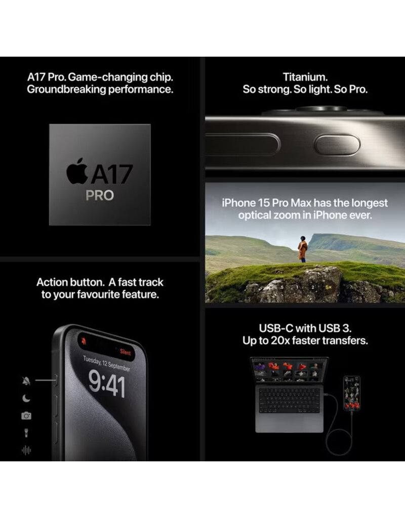APPLE Apple iPhone 15 Pro 256GB Natural Titanium Factory Unlocked - SIM