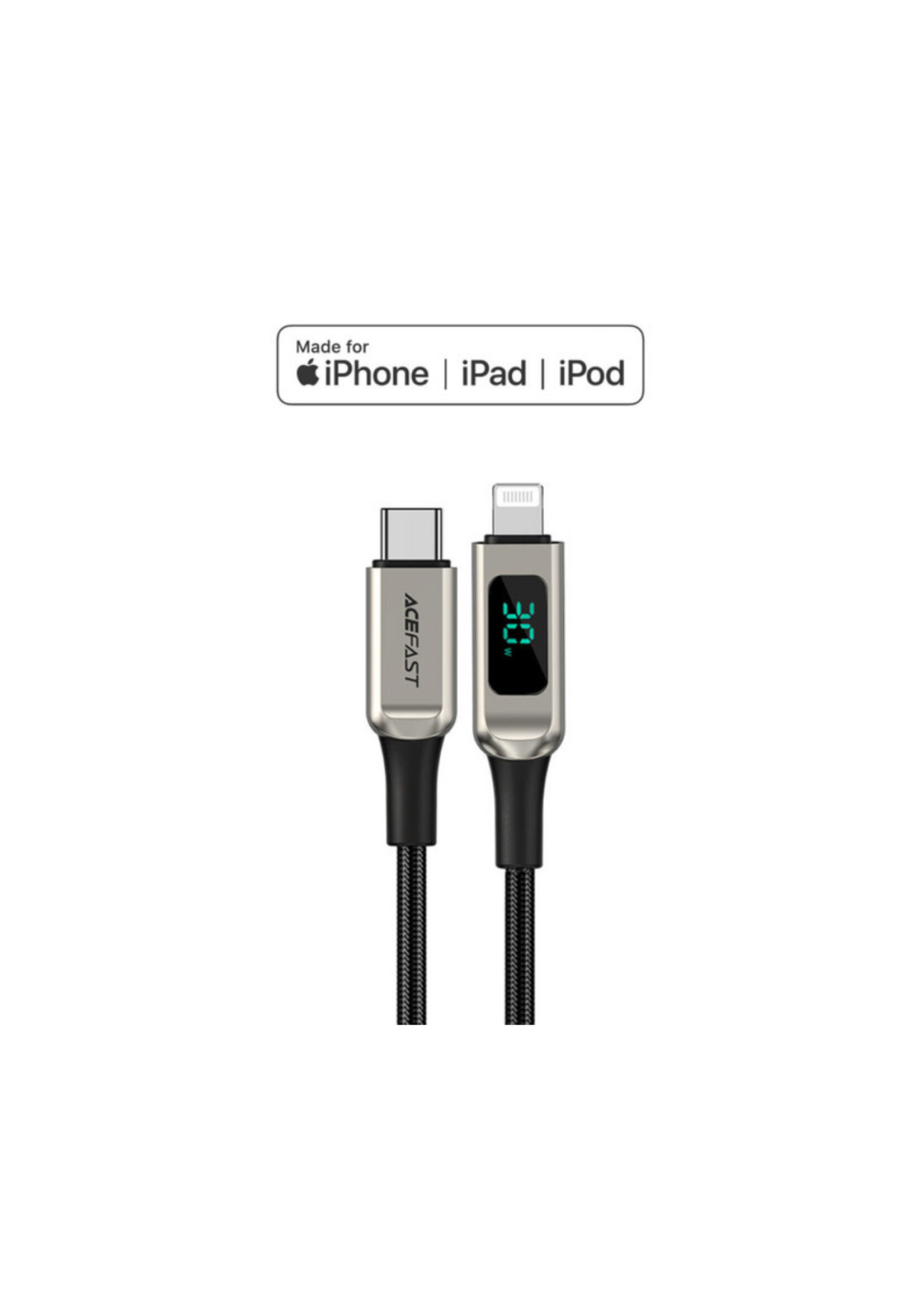 ACEFAST ACEFAST C6-01 USB-C to Lightning with Digital Display 1.2m Braided Cable- Silver