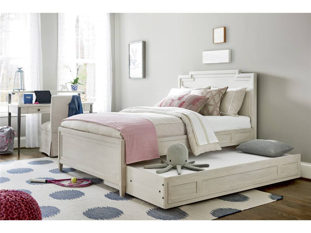 baby room with queen bed