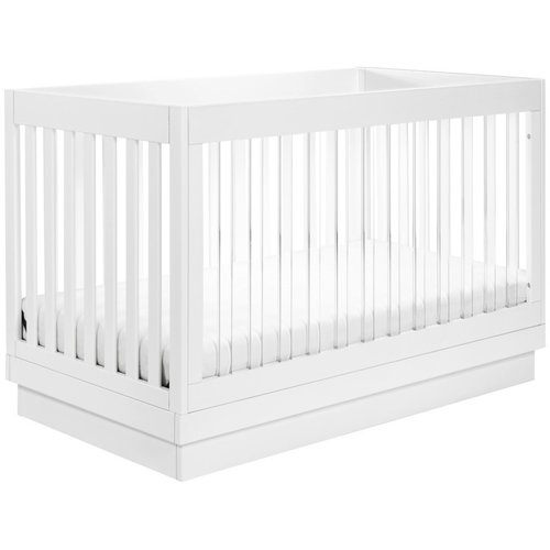 BABYLETTO Babyletto Harlow 3-in-1 Convertible Crib In White Finish, White Base and Acrylic Slats BABYLETTO Babyletto Harlow 3-in-1 Convertible Crib In White Finish, White Base and Acrylic Slats