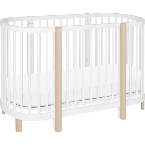 BABYLETTO Babyletto Hula Convertible Oval Crib and Mini with Pad in White and Washed Natural BABYLETTO Babyletto Hula Convertible Oval Crib and Mini with Pad in White and Washed Natural