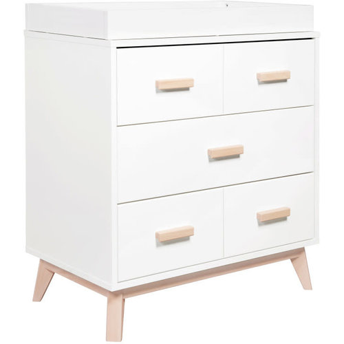 BABYLETTO Babyletto Scoot 3-Drawer Changer Dresser in White/Washed Natural BABYLETTO Babyletto Scoot 3-Drawer Changer Dresser in White/Washed Natural