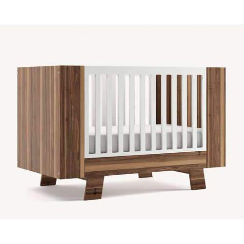 DUTAILIER Dutailier Pomelo Crib -Walnut Front / Side / Legs with White DUTAILIER Dutailier Pomelo Crib -Walnut Front / Side / Legs with White