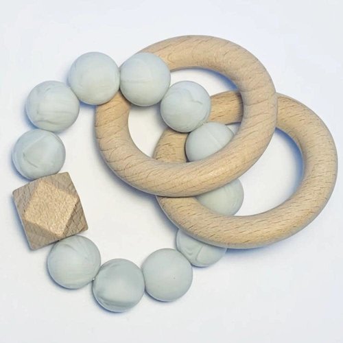 Sugar + Maple Sugar + Maple Silicone & Beechwood Teether 2-Ring Sugar + Maple Sugar + Maple Silicone & Beechwood Teether 2-Ring