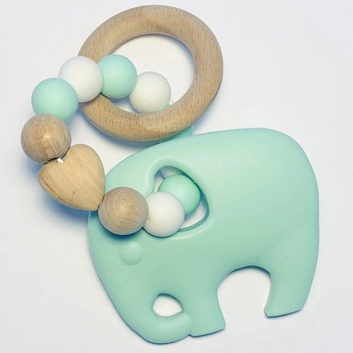 Sugar + Maple Sugar + Maple Silicone & Beechwood Teether Elephant Sugar + Maple Sugar + Maple Silicone & Beechwood Teether Elephant